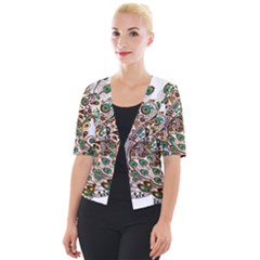 Peacock Graceful Bird Animal Cropped Button Cardigan by artworkshop