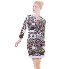 Peacock Graceful Bird Animal Button Long Sleeve Dress by artworkshop