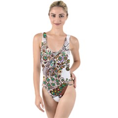 Peacock Graceful Bird Animal High Leg Strappy Swimsuit by artworkshop