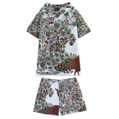 Peacock Graceful Bird Animal Kids  Swim Tee And Shorts Set by artworkshop