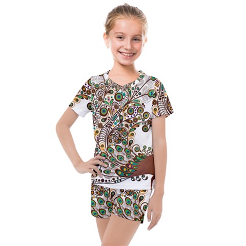 Peacock Graceful Bird Animal Kids  Mesh Tee And Shorts Set by artworkshop