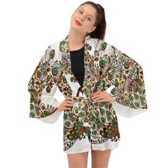 Peacock Graceful Bird Animal Long Sleeve Kimono by artworkshop