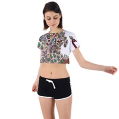 Peacock Graceful Bird Animal Tie Back Short Sleeve Crop Tee by artworkshop