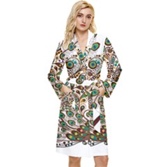 Peacock Graceful Bird Animal Long Sleeve Velour Robe by artworkshop