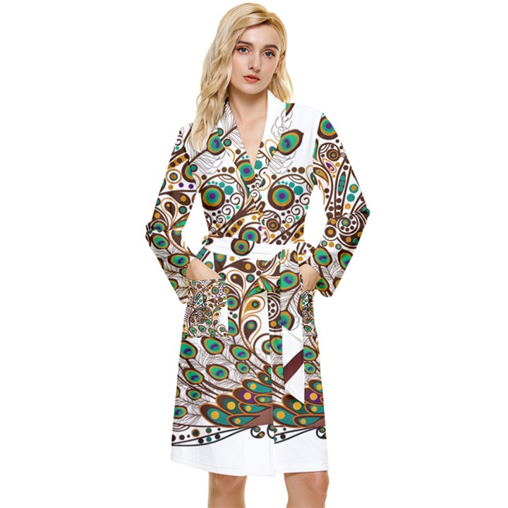 Peacock Graceful Bird Animal Long Sleeve Velour Robe