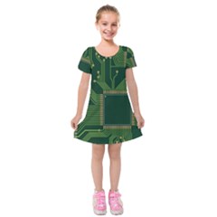 Technology Board Trace Digital Kids  Short Sleeve Velvet Dress by artworkshop