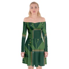 Technology Board Trace Digital Off Shoulder Skater Dress by artworkshop