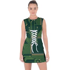 Technology Board Trace Digital Lace Up Front Bodycon Dress by artworkshop