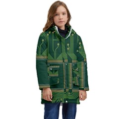 Technology Board Trace Digital Kid s Hooded Longline Puffer Jacket by artworkshop