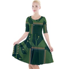 Technology Board Trace Digital Quarter Sleeve A-line Dress by artworkshop