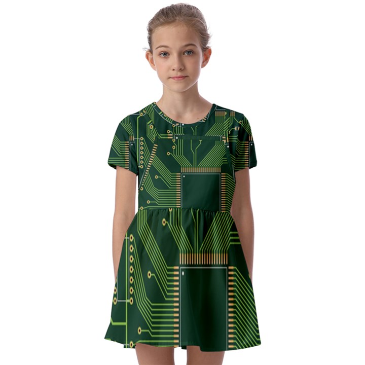 Technology Board Trace Digital Kids  Short Sleeve Pinafore Style Dress