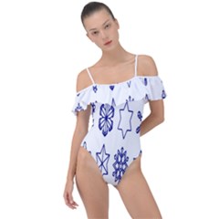 Various Types Of Snowflakes Frill Detail One Piece Swimsuit by artworkshop