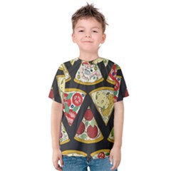 Vector-seamless-pattern-with-italian-pizza-top-view Kids  Cotton Tee