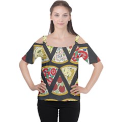 Vector-seamless-pattern-with-italian-pizza-top-view Cutout Shoulder Tee