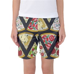 Vector-seamless-pattern-with-italian-pizza-top-view Women s Basketball Shorts