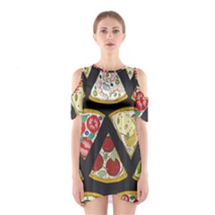 Vector-seamless-pattern-with-italian-pizza-top-view Shoulder Cutout One Piece Dress by Pakemis