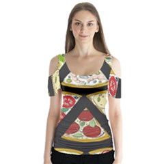 Vector-seamless-pattern-with-italian-pizza-top-view Butterfly Sleeve Cutout Tee 