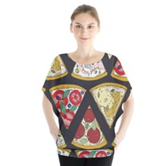 Vector-seamless-pattern-with-italian-pizza-top-view Batwing Chiffon Blouse