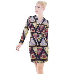 Vector-seamless-pattern-with-italian-pizza-top-view Button Long Sleeve Dress