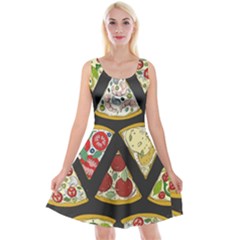 Vector-seamless-pattern-with-italian-pizza-top-view Reversible Velvet Sleeveless Dress by Pakemis