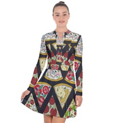 Vector-seamless-pattern-with-italian-pizza-top-view Long Sleeve Panel Dress by Pakemis