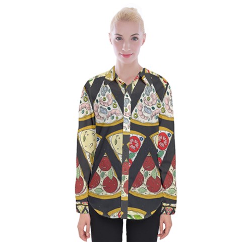 Vector-seamless-pattern-with-italian-pizza-top-view Womens Long Sleeve Shirt by Pakemis