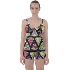 Vector-seamless-pattern-with-italian-pizza-top-view Tie Front Two Piece Tankini