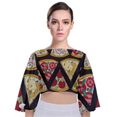 Vector-seamless-pattern-with-italian-pizza-top-view Tie Back Butterfly Sleeve Chiffon Top