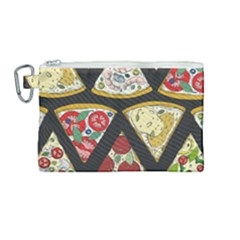 Vector-seamless-pattern-with-italian-pizza-top-view Canvas Cosmetic Bag (Medium)