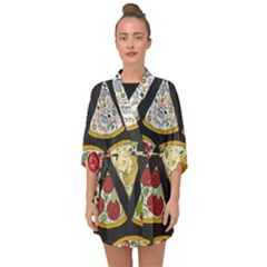 Vector-seamless-pattern-with-italian-pizza-top-view Half Sleeve Chiffon Kimono