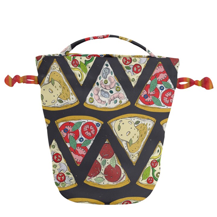 Vector-seamless-pattern-with-italian-pizza-top-view Drawstring Bucket Bag