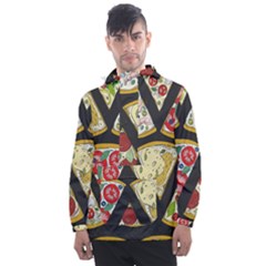 Vector-seamless-pattern-with-italian-pizza-top-view Men s Front Pocket Pullover Windbreaker by Pakemis