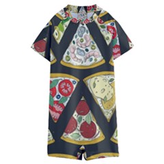 Vector-seamless-pattern-with-italian-pizza-top-view Kids  Boyleg Half Suit Swimwear