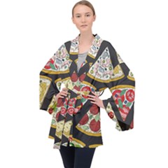 Vector-seamless-pattern-with-italian-pizza-top-view Long Sleeve Velvet Kimono 