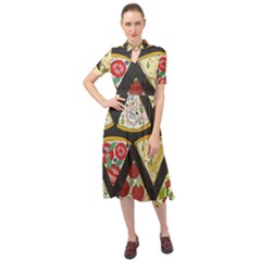 Vector-seamless-pattern-with-italian-pizza-top-view Keyhole Neckline Chiffon Dress