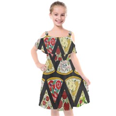 Vector-seamless-pattern-with-italian-pizza-top-view Kids  Cut Out Shoulders Chiffon Dress