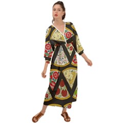 Vector-seamless-pattern-with-italian-pizza-top-view Grecian Style  Maxi Dress by Pakemis