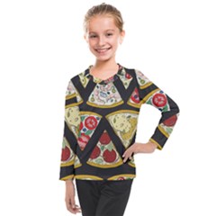 Vector-seamless-pattern-with-italian-pizza-top-view Kids  Long Mesh Tee