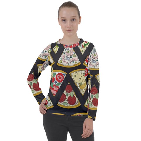 Vector-seamless-pattern-with-italian-pizza-top-view Women s Long Sleeve Raglan Tee by Pakemis