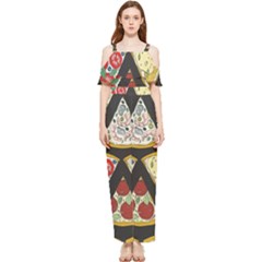 Vector-seamless-pattern-with-italian-pizza-top-view Draped Sleeveless Chiffon Jumpsuit