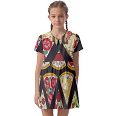 Vector-seamless-pattern-with-italian-pizza-top-view Kids  Asymmetric Collar Dress