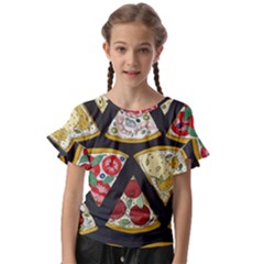 Vector-seamless-pattern-with-italian-pizza-top-view Kids  Cut Out Flutter Sleeves