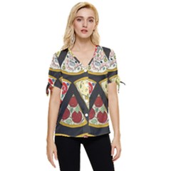 Vector-seamless-pattern-with-italian-pizza-top-view Bow Sleeve Button Up Top