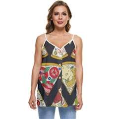 Vector-seamless-pattern-with-italian-pizza-top-view Casual Spaghetti Strap Chiffon Top