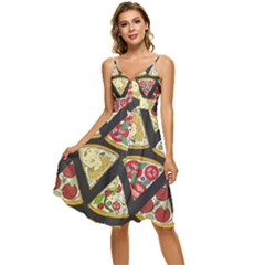 Vector-seamless-pattern-with-italian-pizza-top-view Sleeveless Tie Front Chiffon Dress by Pakemis