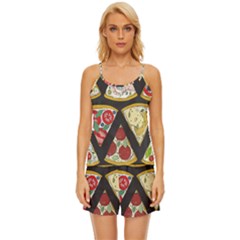 Vector-seamless-pattern-with-italian-pizza-top-view Satin Pajama Short Set by Pakemis