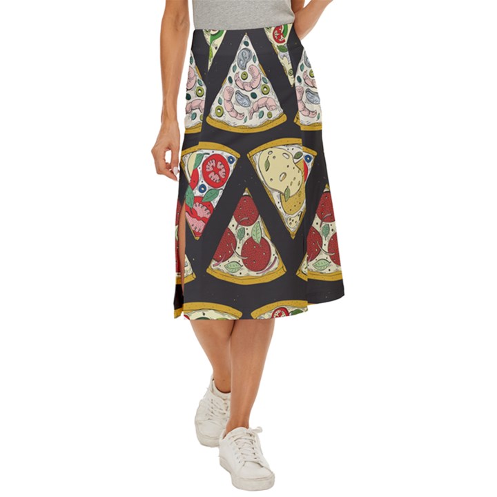 Vector-seamless-pattern-with-italian-pizza-top-view Midi Panel Skirt