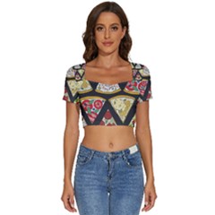 Vector-seamless-pattern-with-italian-pizza-top-view Short Sleeve Square Neckline Crop Top 