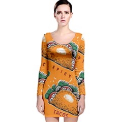 Seamless Pattern With Taco Long Sleeve Velvet Bodycon Dress by Pakemis