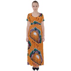 Seamless Pattern With Taco High Waist Short Sleeve Maxi Dress by Pakemis